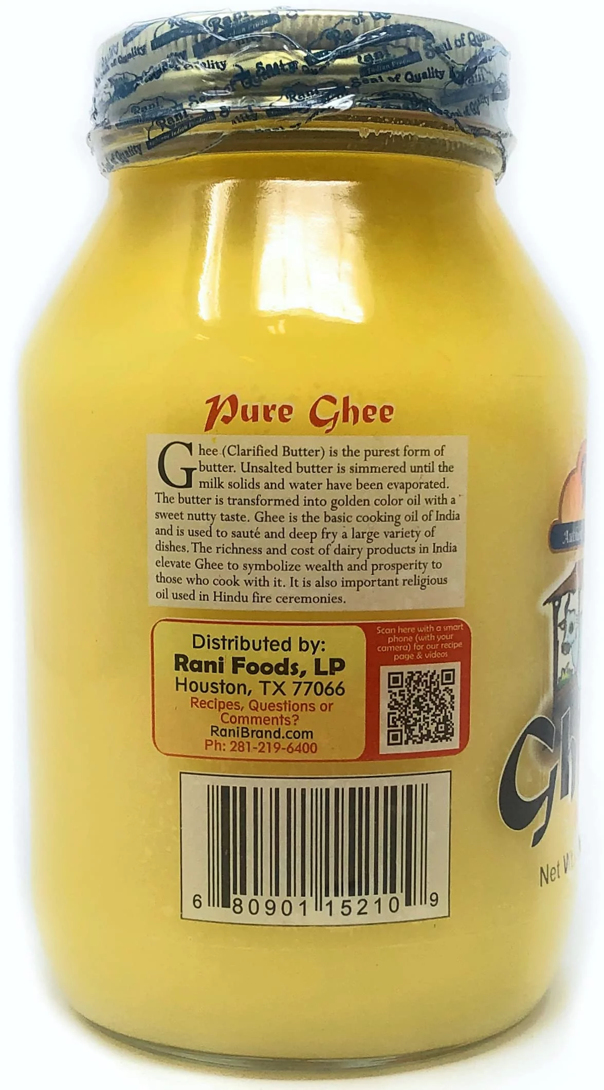 Rani Ghee Pure & Natural from Grass Fed Cows (Clarified Butter) 2lbs (32oz) ~ Glass Jar | Paleo Friendly | Keto Friendly | Gluten Free | Product of USA