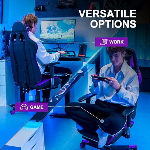 GTRACING Gaming Chair with Footrest, Ergonomic Computer Game Desk Chair, Recline Gaming Chair Seat Height Adjustment, Swivel Rocker with Headrest and Lumbar (Blue)