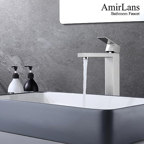 Brushed Gold Vessel Sink Faucet - Tall Single Hole Bathroom Faucet with Pop Up Drain, AML-11411-BG