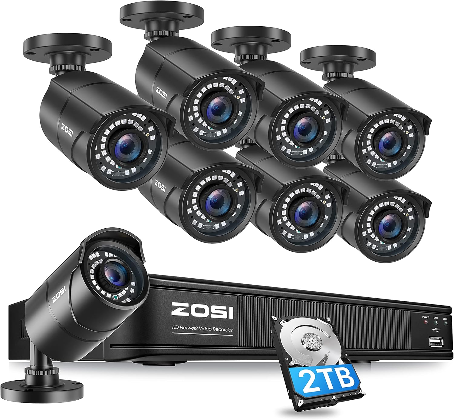 ZOSI H.265+ Full 1080p Home Security Camera System Outdoor Indoor, 5MP-Lite CCTV DVR 8 Channel with Hard Drive 1TB and 4 x 1080p Weatherproof Surveillance Camera with 80ft Night Vision, Motion Alerts
