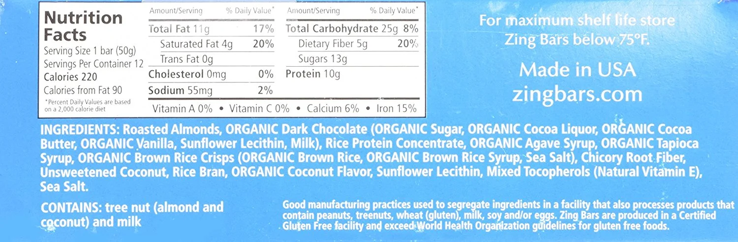 Zing Bars, Nutrition Bar, Dark Chocolate Coconut, 1.76 Oz Bars, 1.76 Oz, Pack Of 12