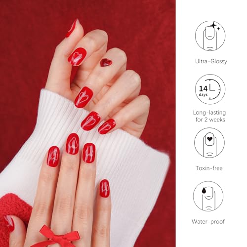 DANNI & TONI Semi Cured Gel Nail Strips Christmas Santa Claus Snowflakes Cat Eye Gel Nail Wraps 28 Stickers | Mistletoe Meow