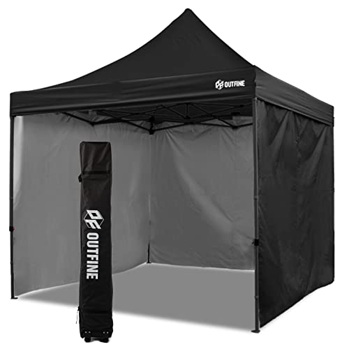 OUTFINE Heavy Duty Canopy 10x10 Pop Up Commercial Canopy Tent with 3 Side Walls Instant Shade, Bonus Upgrade Roller Bag, 4 Weight Bags, Stakes and Ropes (White, 10 * 10FT)