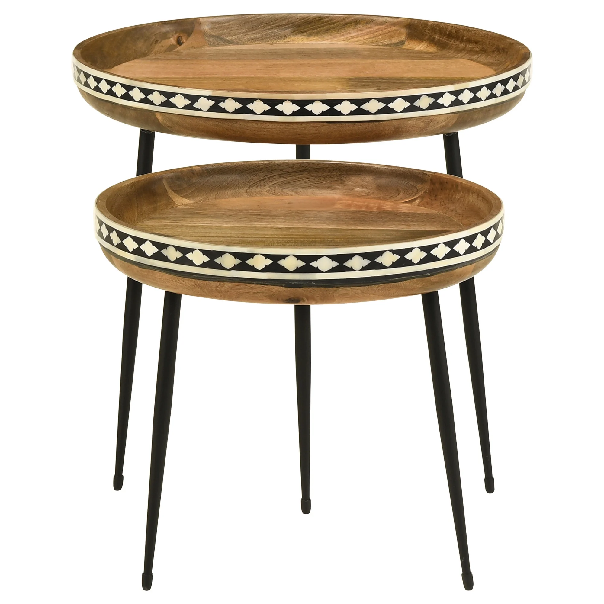 Coaster Ollie 2-piece Wood Farmhouse Round Nesting Table Natural and Black