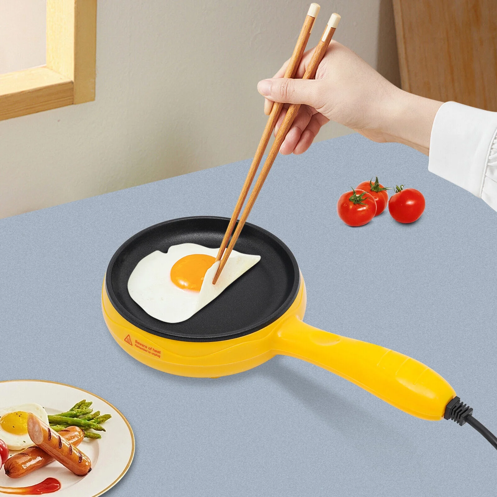 6-inch Electric Skillet, Non-Stick Electric Skillet, Yellow Mini Frying Pan