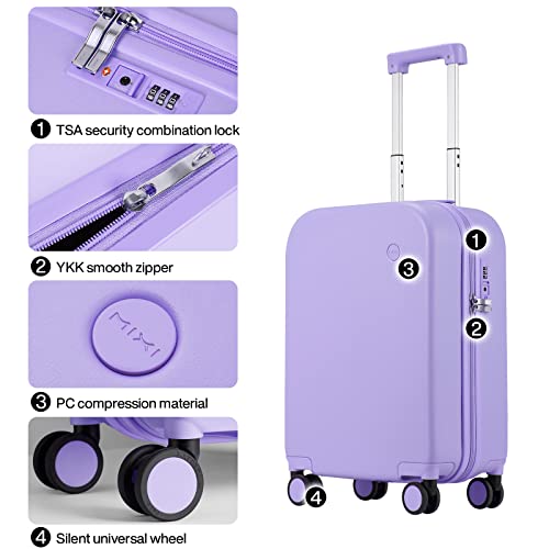 mixi Upgrade Carry on Luggage 14 Inch Underseat Personal Item Suitcases with Spinner Wheels, Hardside Rolling Suitcase PC with TSA Lock Lightweight Travel Case, Fine Grid Black