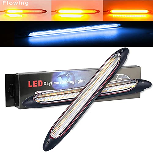 YSY Led Car DRL Daytime Running Lights Strip Waterproof 12V Auto Headlight Sequential Turn Signal Yellow Flow Day Light Universal 2Pcs (34.5cm, white and yellow)