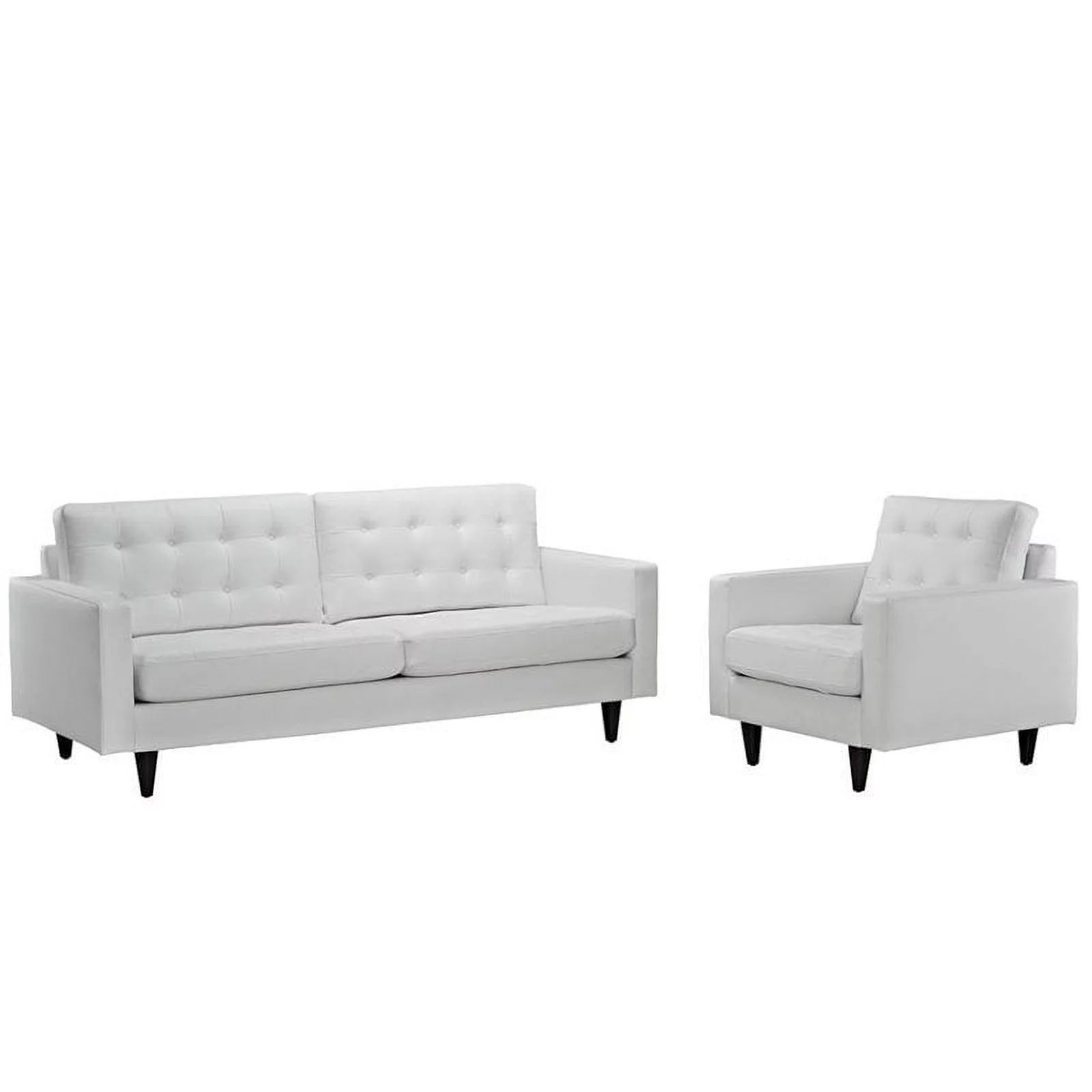 Hawthorne Collection 2 Piece Leather Tufted Sofa Set in White