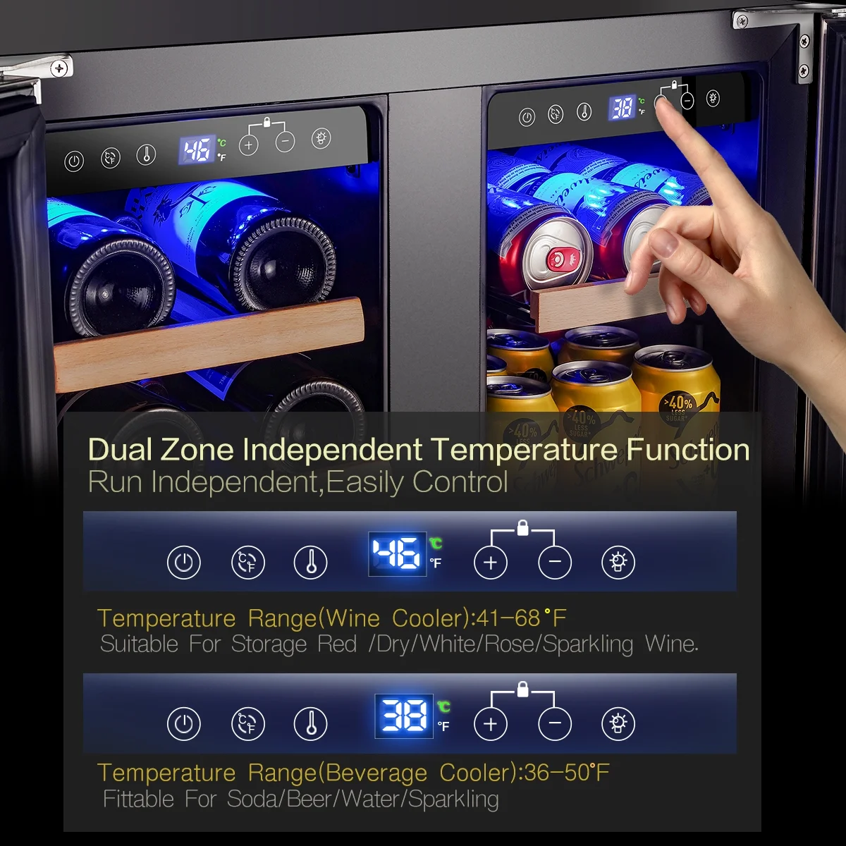 BODEGA 24'' Dual Zone 19 Bottles and 57 Cans Wine Refrigerator with Memory Temperature Control