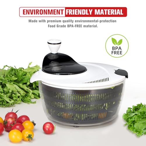 Salad Spinner Large 4.2 Quart Lettuce Spinner Vegetable Washer with Bowl Rotary Handle，Smart Lock Lid，Compact Storage and Easy Draining BPA FREE （Black）