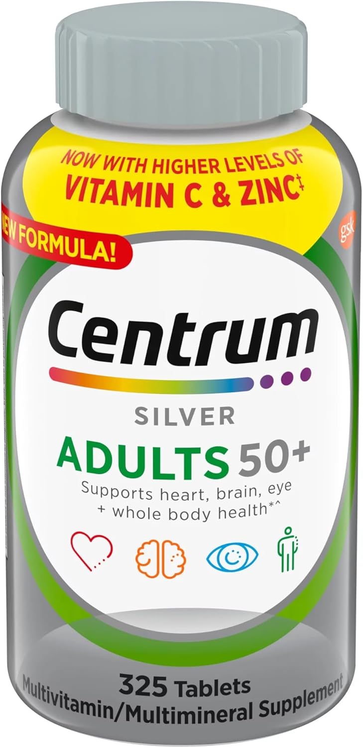 Pack of 3 (Buy 1 get 2 for free) Centrum Silver Adults 50+ Multivitamin 325 Tablets + Exclusive Sticker, Higher level of Vitamin C & Zinc