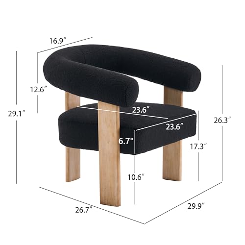 VKNOW Accent Chair Living Room Chair, Modern Upholstered Armchair with Solid Wood Legs, Comfy Barrel Arm Chairs for Living Room Bedroom, White