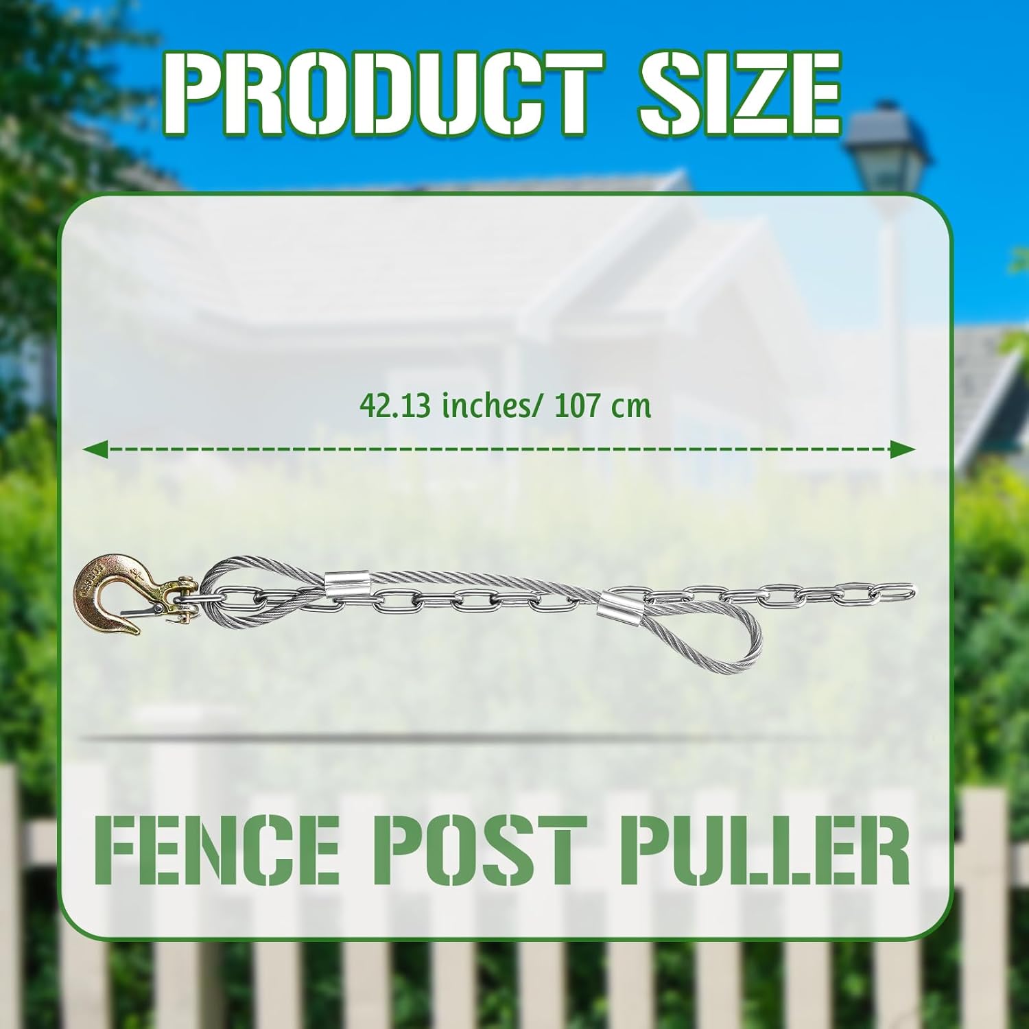 Fence Post Puller Long Lifting Chain with Gold Hook Heavy Duty Post Puller Tool Chain and Slip Hook for Lift and Remove Fence Poles Broken Sign Post Tree Stump Stake, Silver 42.13 Inches Long