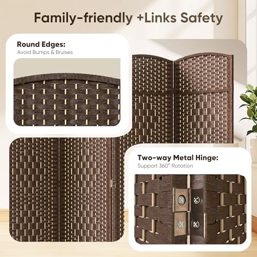 JOSTYLE Folding Privacy Room Divider, 4 Panel Screen Divider 6 ft. Tall Freestanding Extra Wide Rattan Room Partition Wall Separation Dividers, Grey