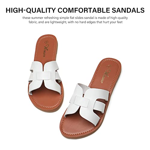 Athlefit Women's Flat Sandals Summer Casual Slip On Leather Slide Sandal