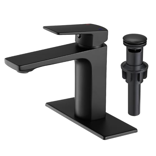 VOTON Vessel Sink Faucet Matte Black Tall Bathroom Faucet Single Handle Vanity Bathroom Sink Faucet 1 Hole Basin Mixer Tap with Water Supply Hose and Pop Up Sink Drain