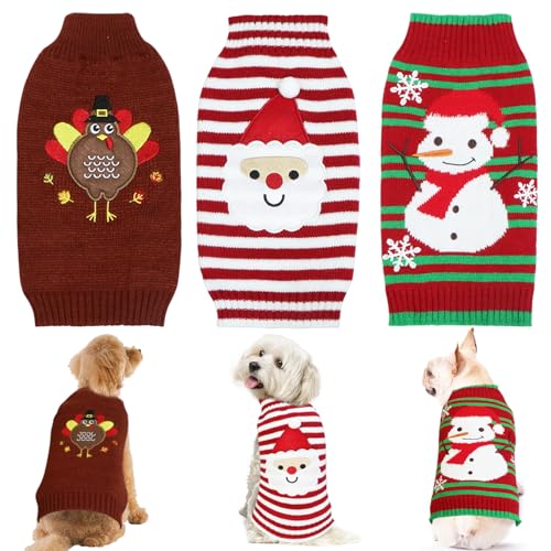 3 Pack Dog Christmas Sweater, GOYOSWA Dog Christmas Outfit Holiday Sweater Santa Reindeer Snowman Knitted Sweaters for Small Medium Large Dogs Pets (Medium)