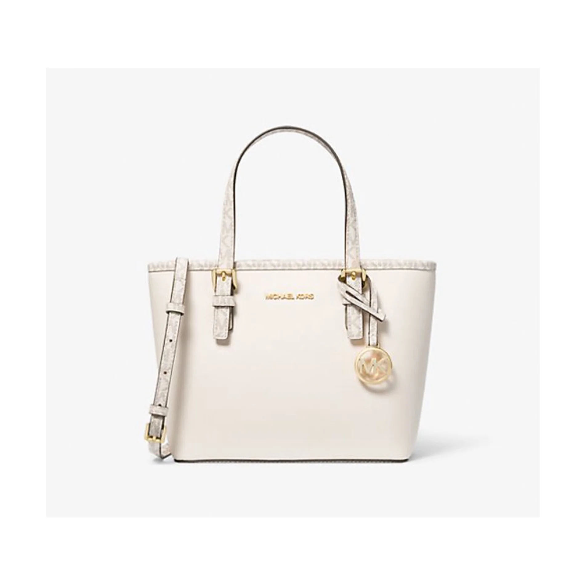 Michael Kors Womens Jet Set Travel Small Carryall Convertible Top Zip Tote Saffiano Leather Crossbody Bag Purse Handbag 35H3GTVT0L-ltcrm (Light Cream Multi)