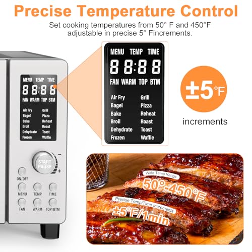 Nuwave Bravo Air Fryer Toaster Smart Oven, 10-in-1 Countertop Convection, 1800 Watts, 21-Qt Capacity, 50°-450°F Temp Controls, Top and Bottom Heater Adjustments 0%-100%, PFAS Free, Stainless Steel