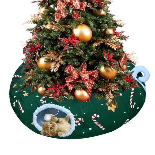LUCKITTY Cat Tunnel Bed in 3FT x 3FT x 9.8IN - Decorative Christmas Style with Snowman and Glove Patterns - Red Color Perfect for Festive Felines