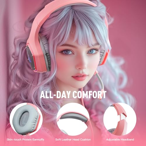 EKSA E1000 Gaming Headset, Computer Headphones with Noise Canceling Mic & RGB Light, 7.1 Surround Sound, Compatible with PC, PS4 PS5 Console, Laptop (Blue)