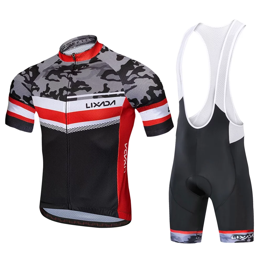 Lixada Summer Cycling Jersey Set Short Sleeve Bicycle Shirt and Padded Bib Shorts Breathable MTB Bike Riding Biking Cycling Suit