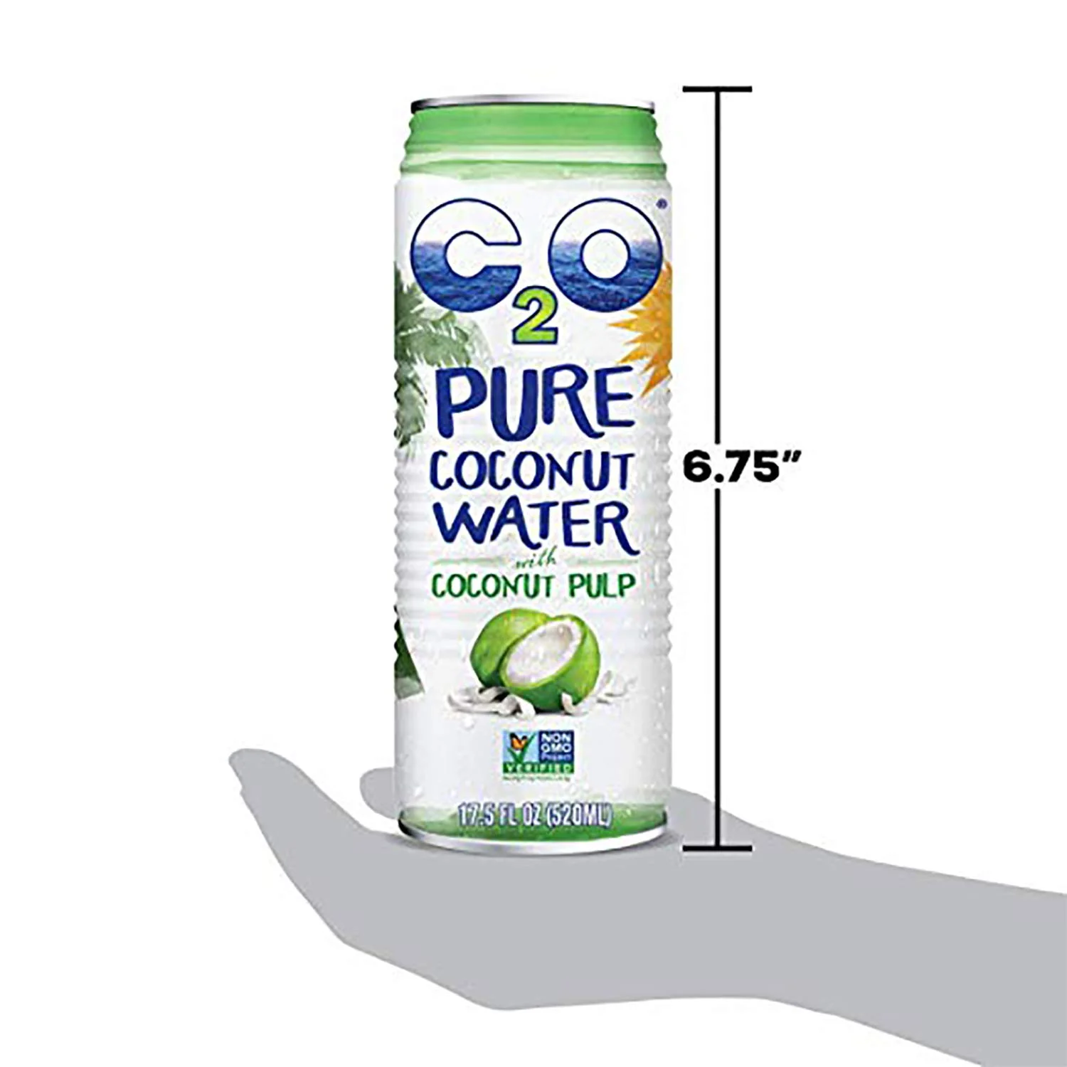 C2O Pure Coconut Water with Pulp | Plant Based | Non-GMO | No Added Sugar | Essential Electrolytes | 17.5 FL OZ (Pack of 12)
