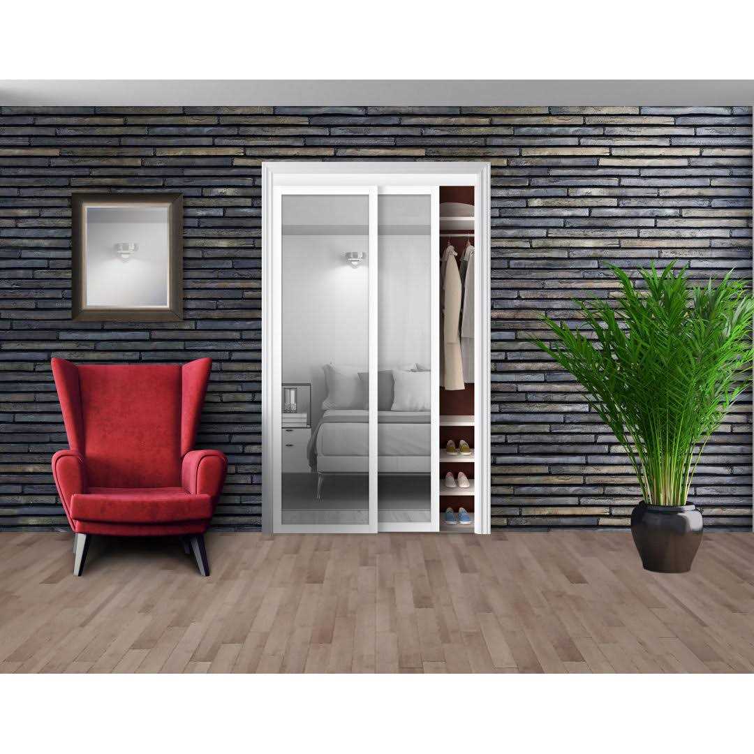 TRUporte 80 in. Harmony White Mirror Mdf Bypass Sliding Closet Door EU3210PWCLE