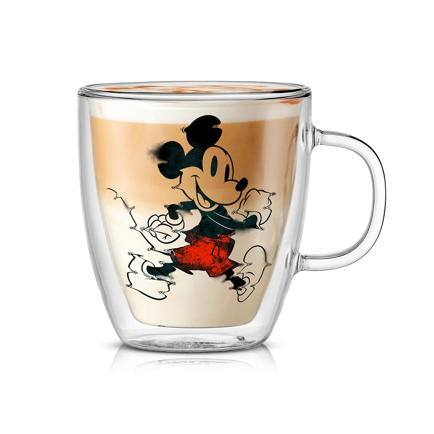 JoyJolt Mickey Mouse Glitch Double Wall Coffee Mugs 13.5 oz - Set of 2