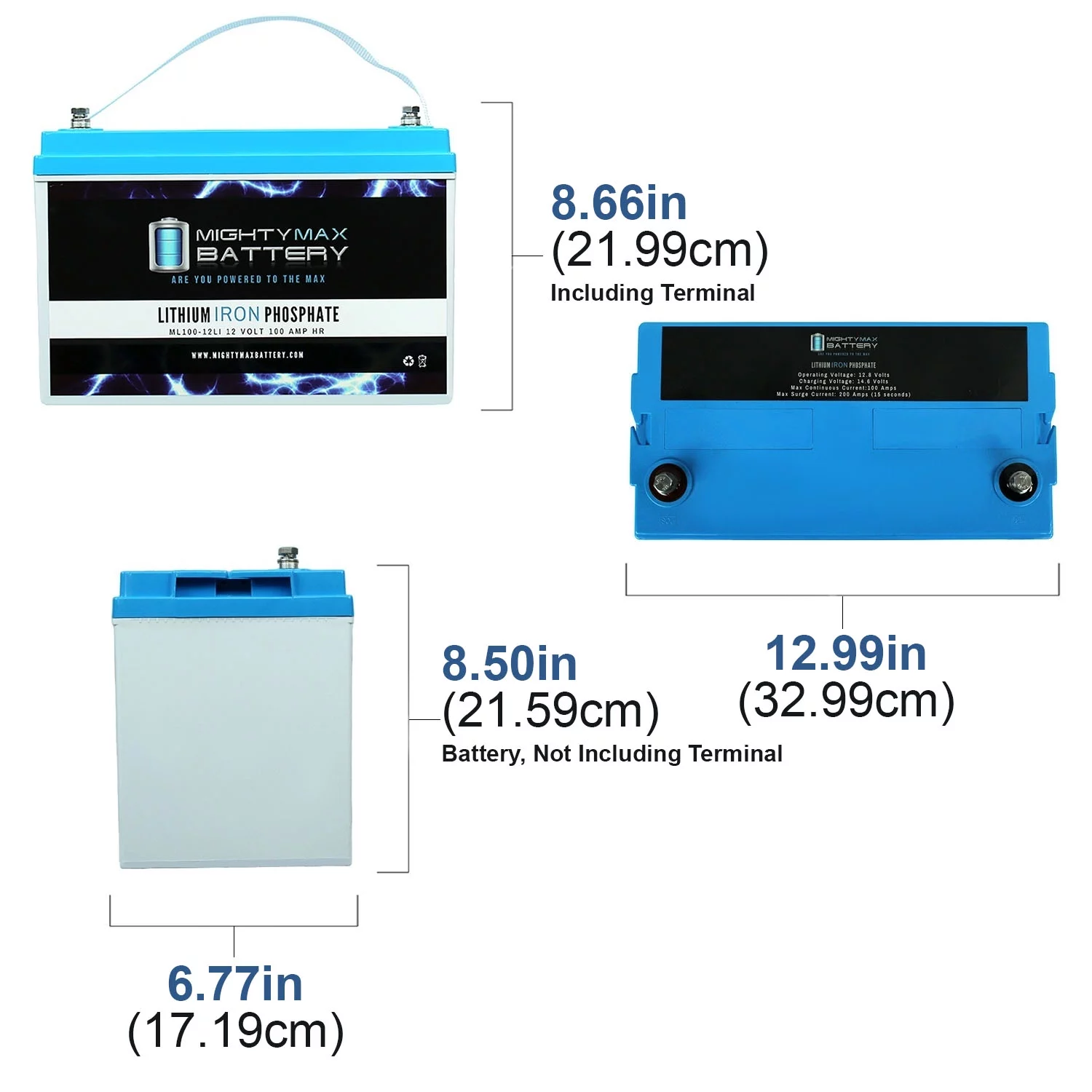 12V 100AH Lithium Replacement Battery Compatible with Exide Batteries BAT0122 - 3 Pack