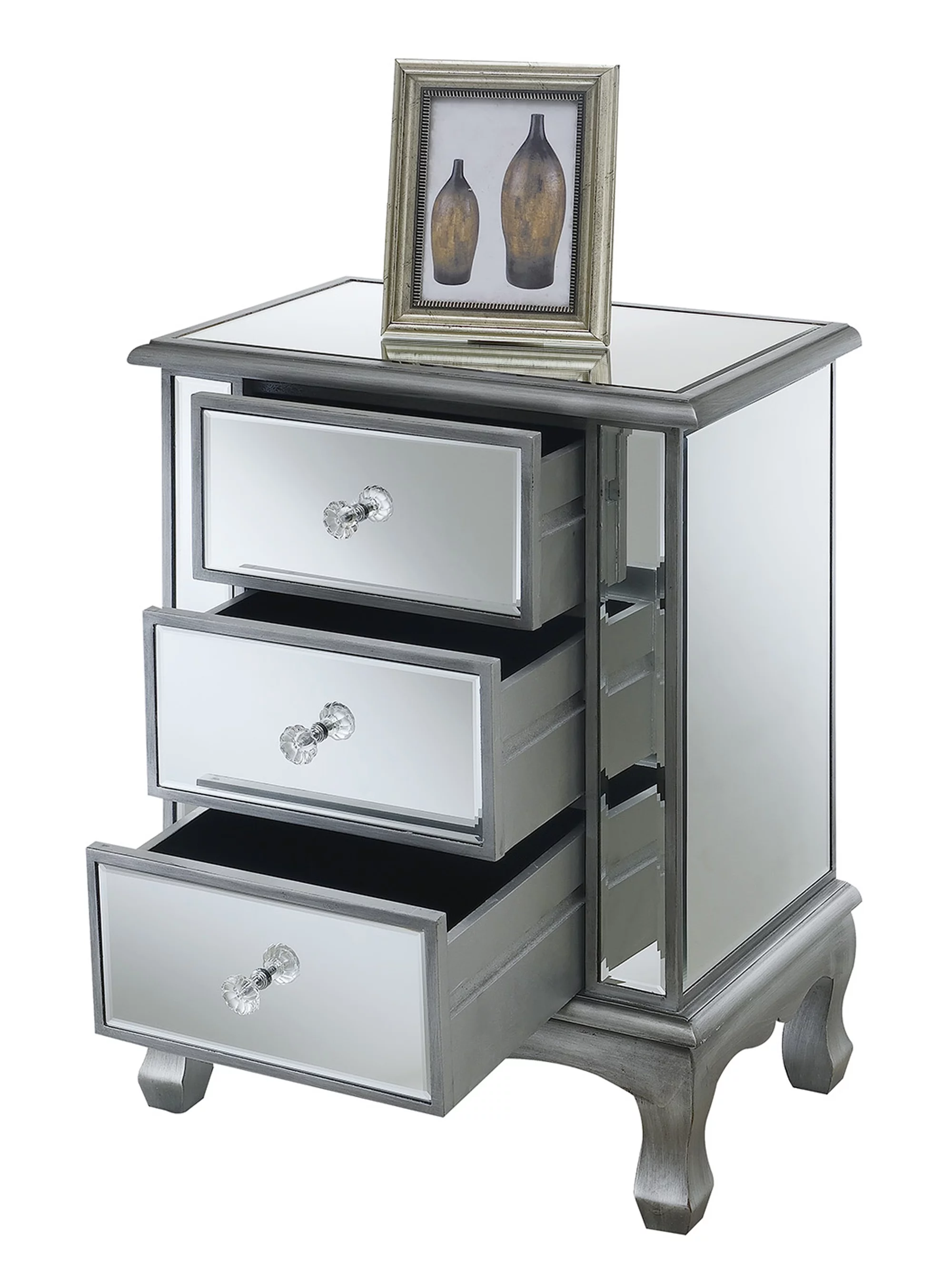 Convenience Concepts Gold Coast Vineyard 3-Drawer Mirrored End Table