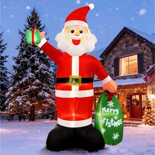 12FT Giant Christmas Inflatable Santa Claus with LED Lights and Gift Bag, Outdoor Blow Up Decorations for Yard, Indoor Holiday Party, Built-in Lights, Weatherproof, Includes Stakes & Sandbags