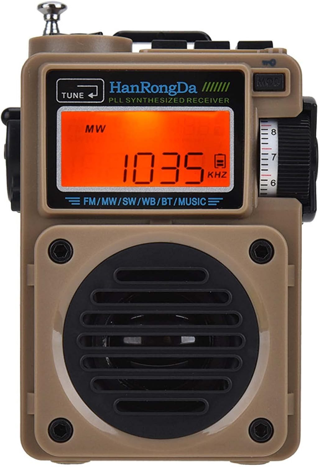 Portable Shortwave Radio FM MW SW WB Receiver Full Band Radio Bluetooth Speaker Music Player Personal Alarm Clock Radio with Backlight LCD Display Support TF Card Sleep Time (Desert)