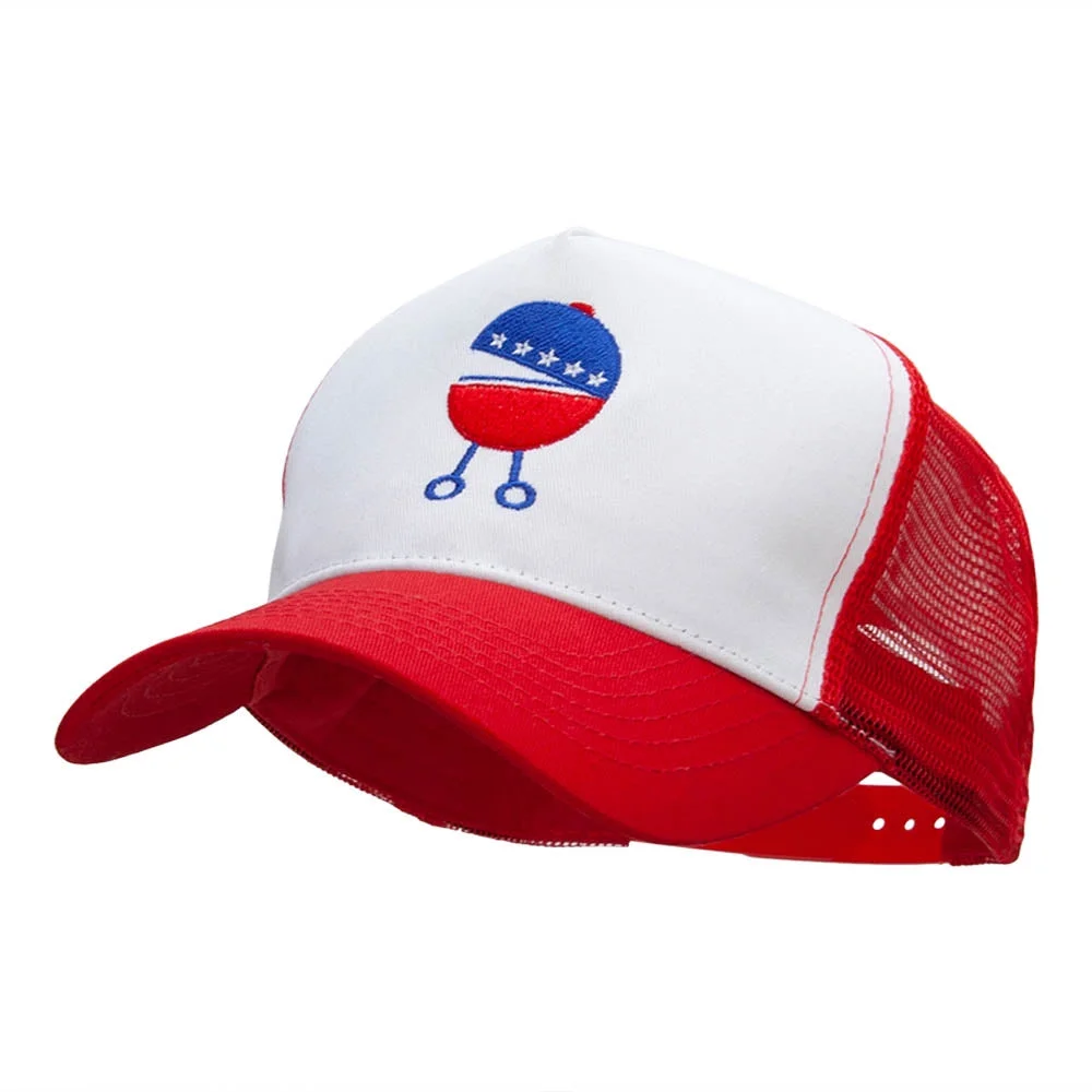 Quirky Patriotic Grill Embroidered PET Spun Mesh Cap - White Red OSFM