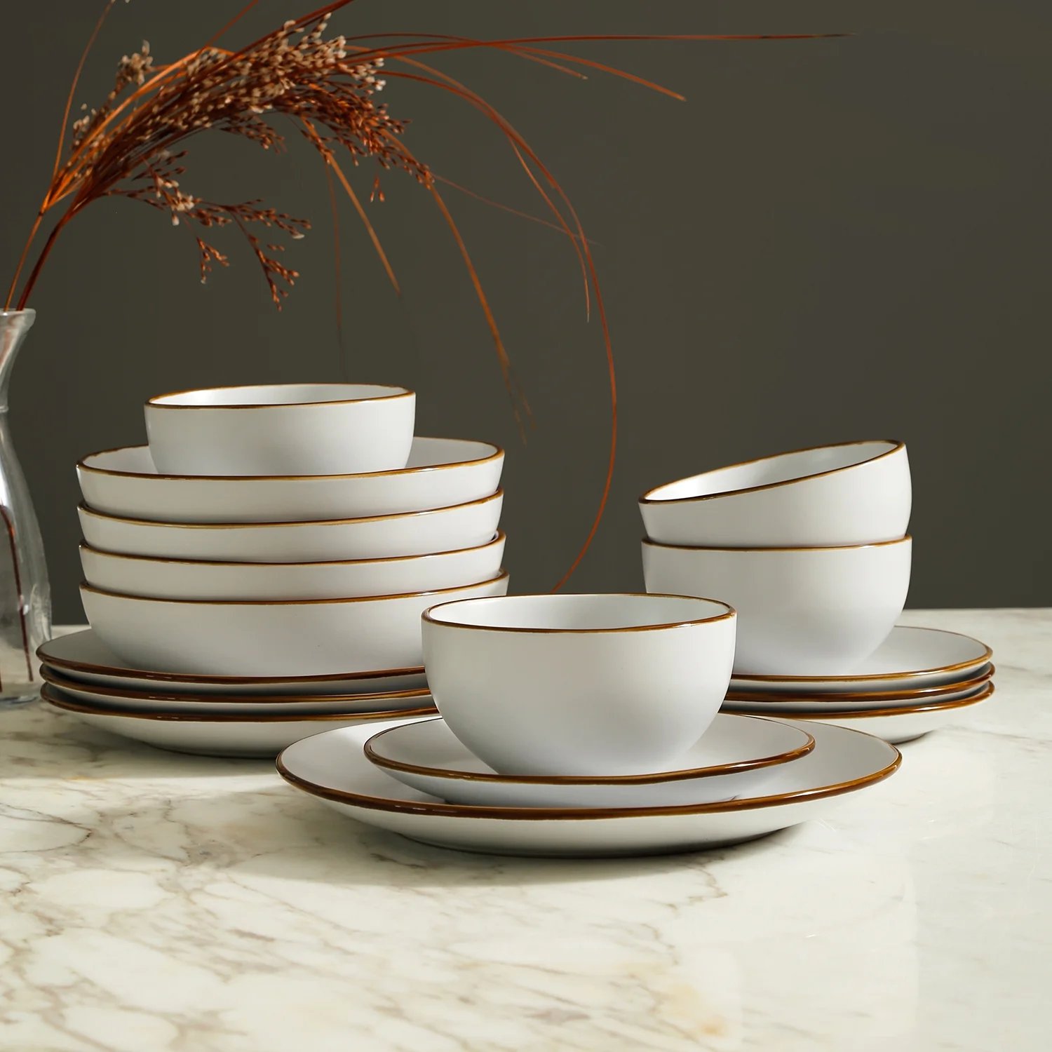 Stone + Lain Brasa Stoneware Collection Dinnerware Set, 16-Piece Service for 4, White