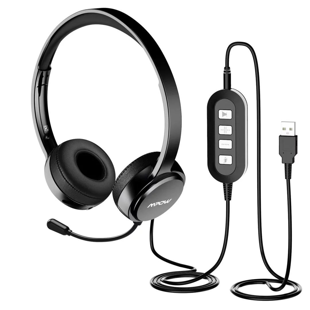 Mpow 071 USB Headset/ 3.5mm Computer Headset with Microphone Noise Cancelling, Lightweight PC Headset Wired Headphones, Business Headset for Skype, Webinar, Cell Phone, Call Center