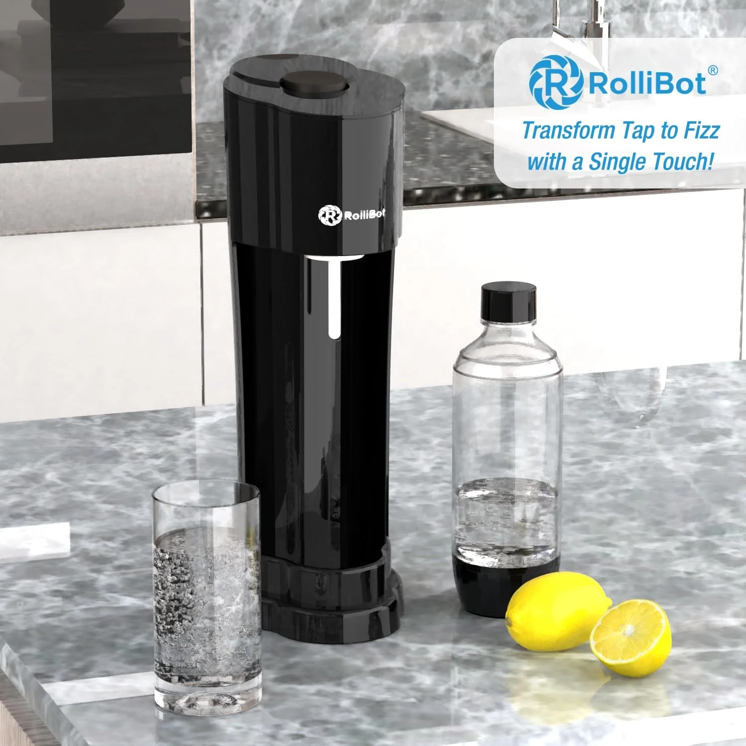RolliBot Sparkling Water Maker Soda Machines One Button Carbonating BPA-fee Water Bottle Compatible with 60L Screw-in CO2 Cylinders (Cylinder Not Included)