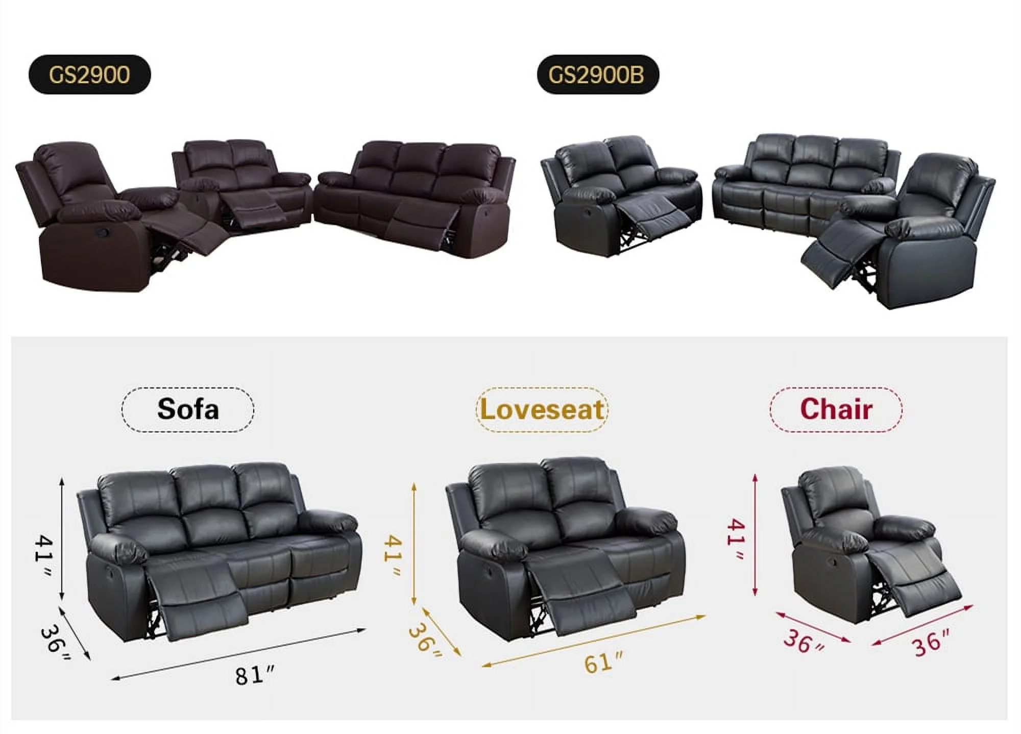 PonLiving Furniture Reclining Sofa Loveseat Chair Set Living Room SET Reclining Sofa Loveseat Chair Set Living Room SET