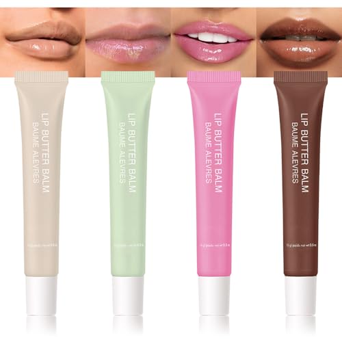 4 PCS Summer Special Lip Butter Balm – Ultra-Hydrating Lip Care with Shea Butter & Olive Oil, Soothes Dry Lips with Natural Tint & Gloss Effect, Lip Plumper Moisture & Light Lip Stain Finish
