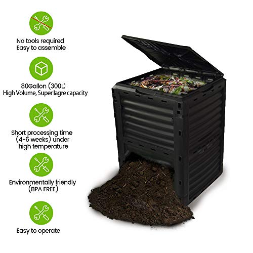Garden Compost Bin from BPA Free Material, 80 Gallon(300 L), Easy Assembling, Large capacity, Fast creation of Fertile soil