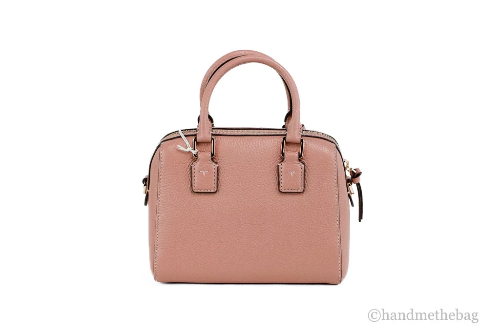 Tory Burch (87899) Thea Mini Pink Moon Pebbled Leather Web Satchel Crossbody Bag