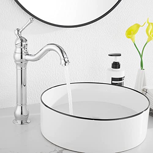 GGStudy 360° Swivel Antique Brass Bathroom Vessel Sink Faucet Single Handle One Hole Matching with Pop Up Drain