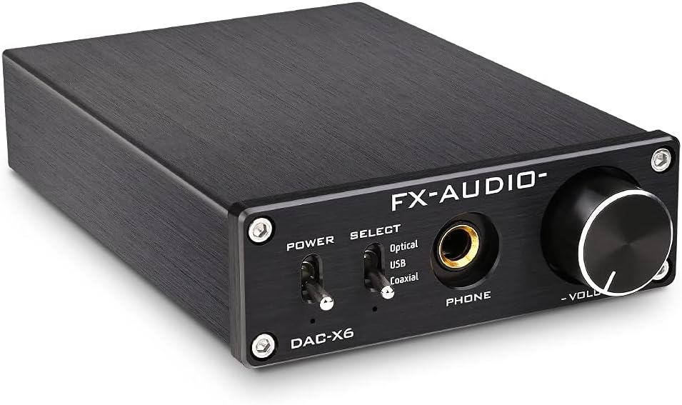 FX-Audio DAC-X6 Mini HiFi 2.0 Digital Audio Decoder DAC Input USB/Coaxial/Optical Output RCA/Headphone Amp 24Bit/96KHz DC12V (Black)