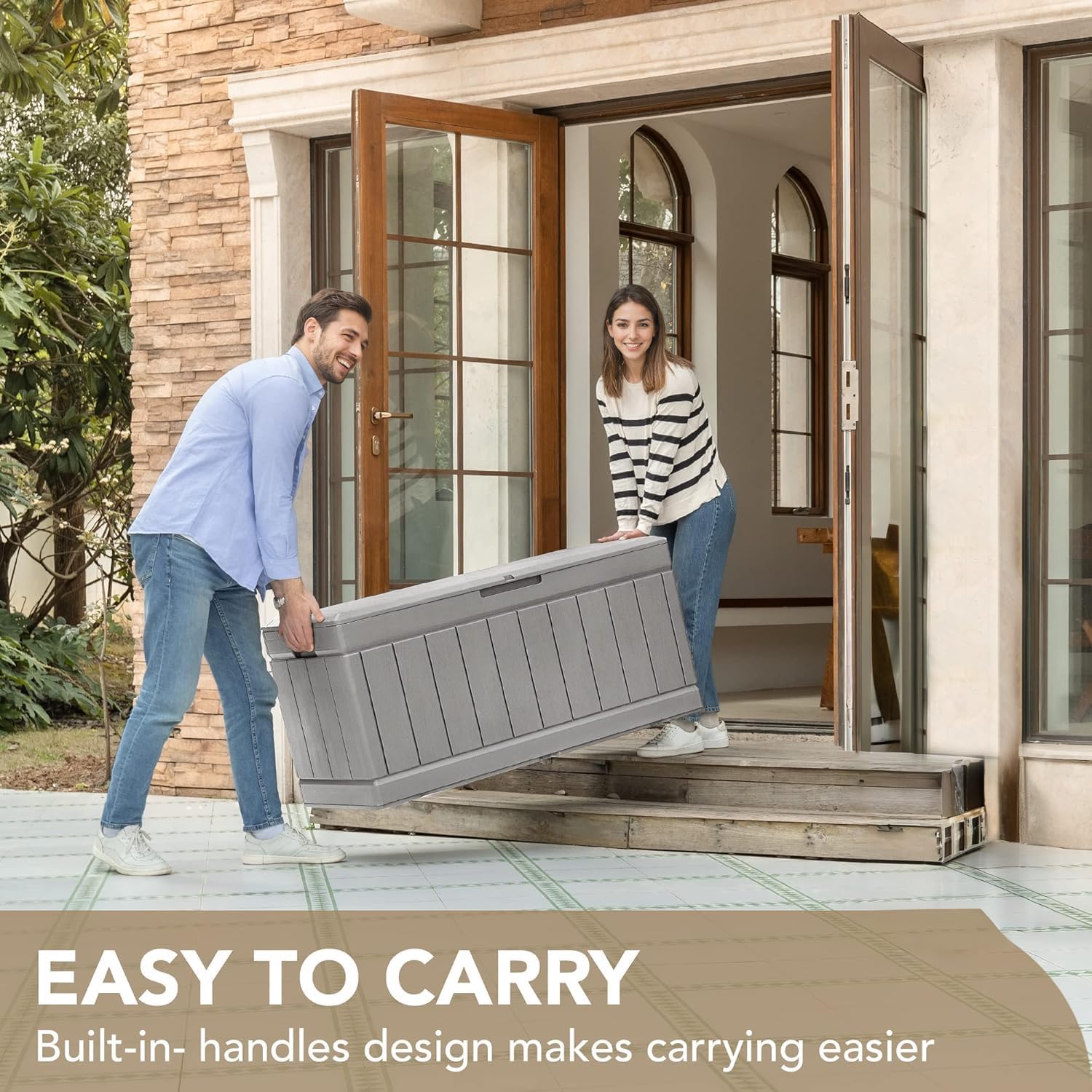 Devoko 85 Gallon Deck Box Lockable Resin Outdoor Storage Box waterproof Outdoor Container for Patio Furniture Cushions, Pillow (Grey)