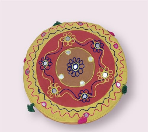 Handcrafted Bamboo Mudda Stool - Versatile Wooden Ottoman, ottoman bench seat mudda stool for home (Yellow)