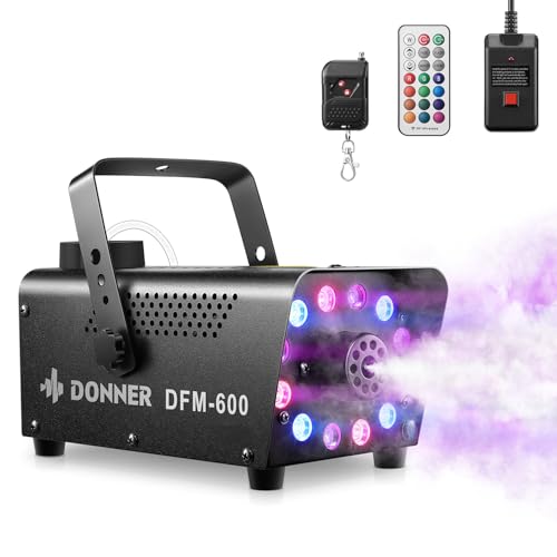 Donner Fog Machine, 600W, 3000CFM, Smoke Machine with 13 LED Light Colors, 1 Wired and 2 Wireless Remote Controls, for Halloween, Wedding, Party and Stage, Indoor Use