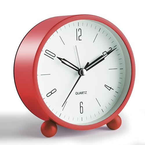 Analog Alarm Clock, 4 inch Super Silent Non Ticking Small Clock with Night Light, Battery Operated, Simple Design, easy setting for Office, Bedroom, Bedside, Desk, teens, elders, kids, adult, Green