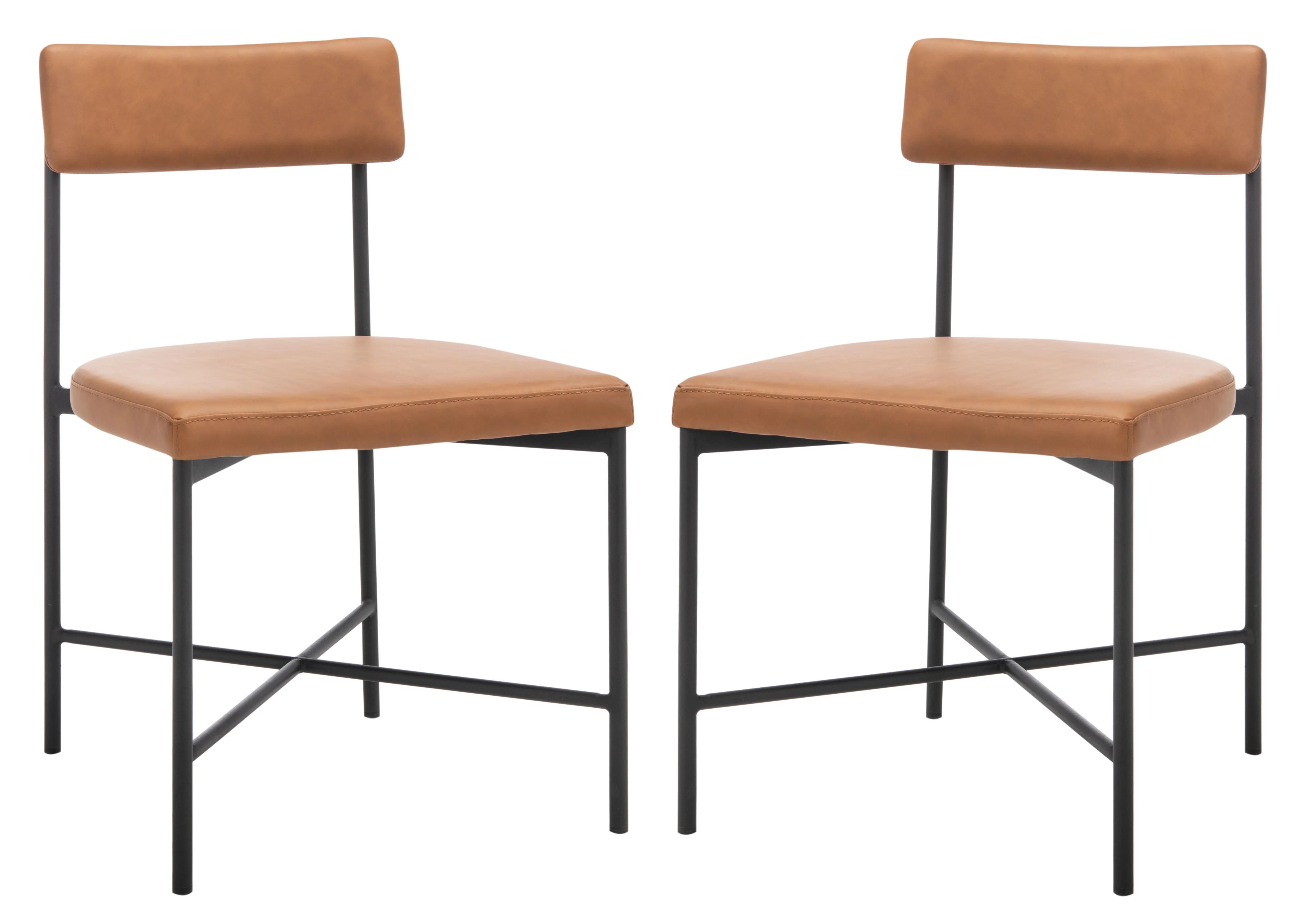 SAFAVIEH Archer Dining Chairs, Cognac/Black, Set of 2 (19.3 in. W x 22.5 in. D x 35 in. H)