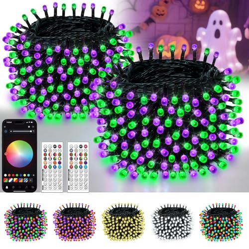 Smart Color Changing Halloween Lights, 2Pack 164FT 400LED Purple, Orange and Green App Control RGB LED String Light with Remote & Timer, Twinkle Christmas Tree Light Waterproof Halloween Decorations