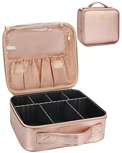 MONSTINA Travel Makeup Train Case,13.8 inches Large Cosmetic Case,Makeup Brush Holder Organizer and Storage with Adjustable Dividers and Shoulder Strap (Black)